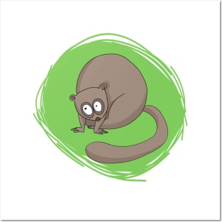 Little lemur on green background Posters and Art